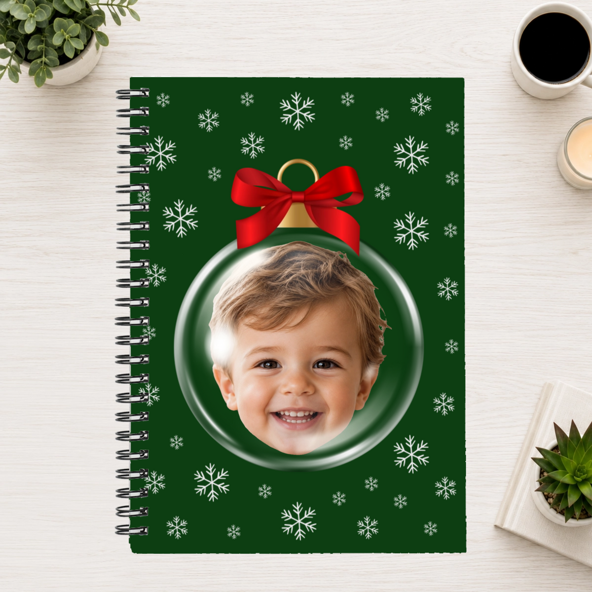 Merry & Bright Baubles Personalized Kids 6"x8" Spiral Bound Notebook