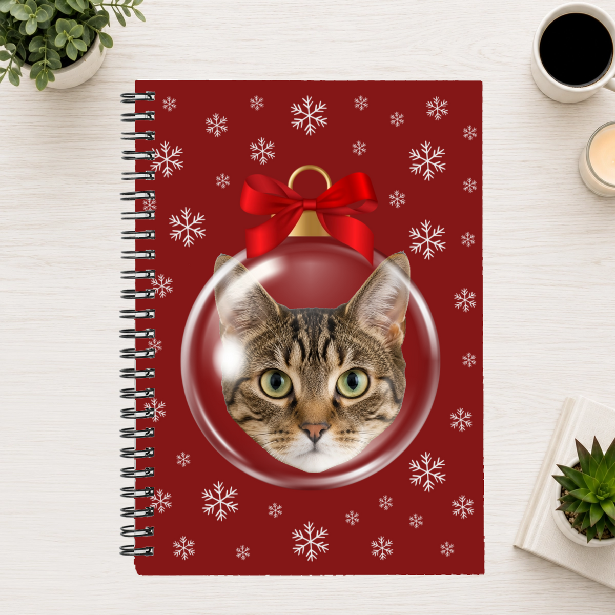 Merry & Bright Baubles Personalized Cat 6"x8" Spiral Bound Notebook