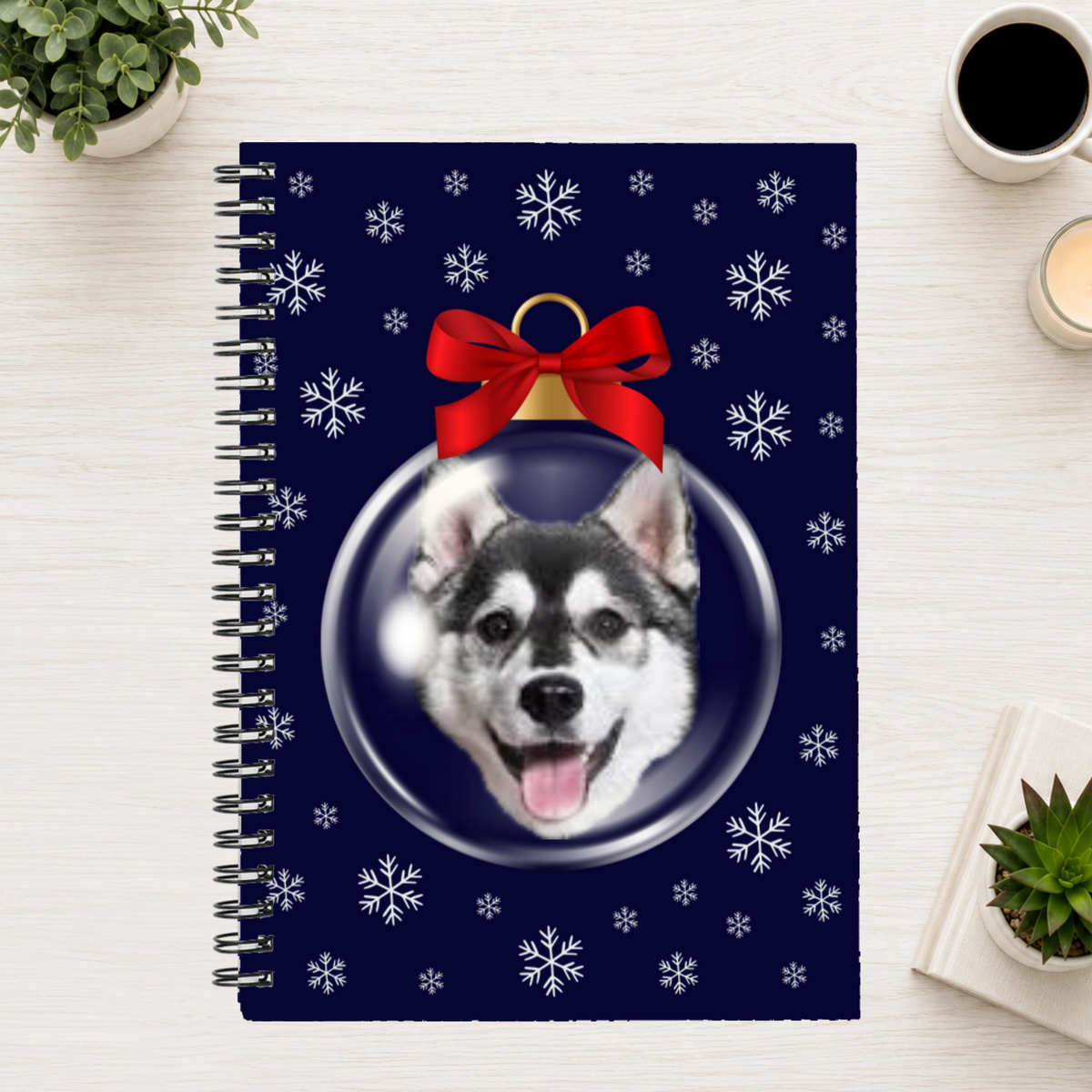Merry & Bright Baubles Personalized Dog 6"x8" Spiral Bound Notebook