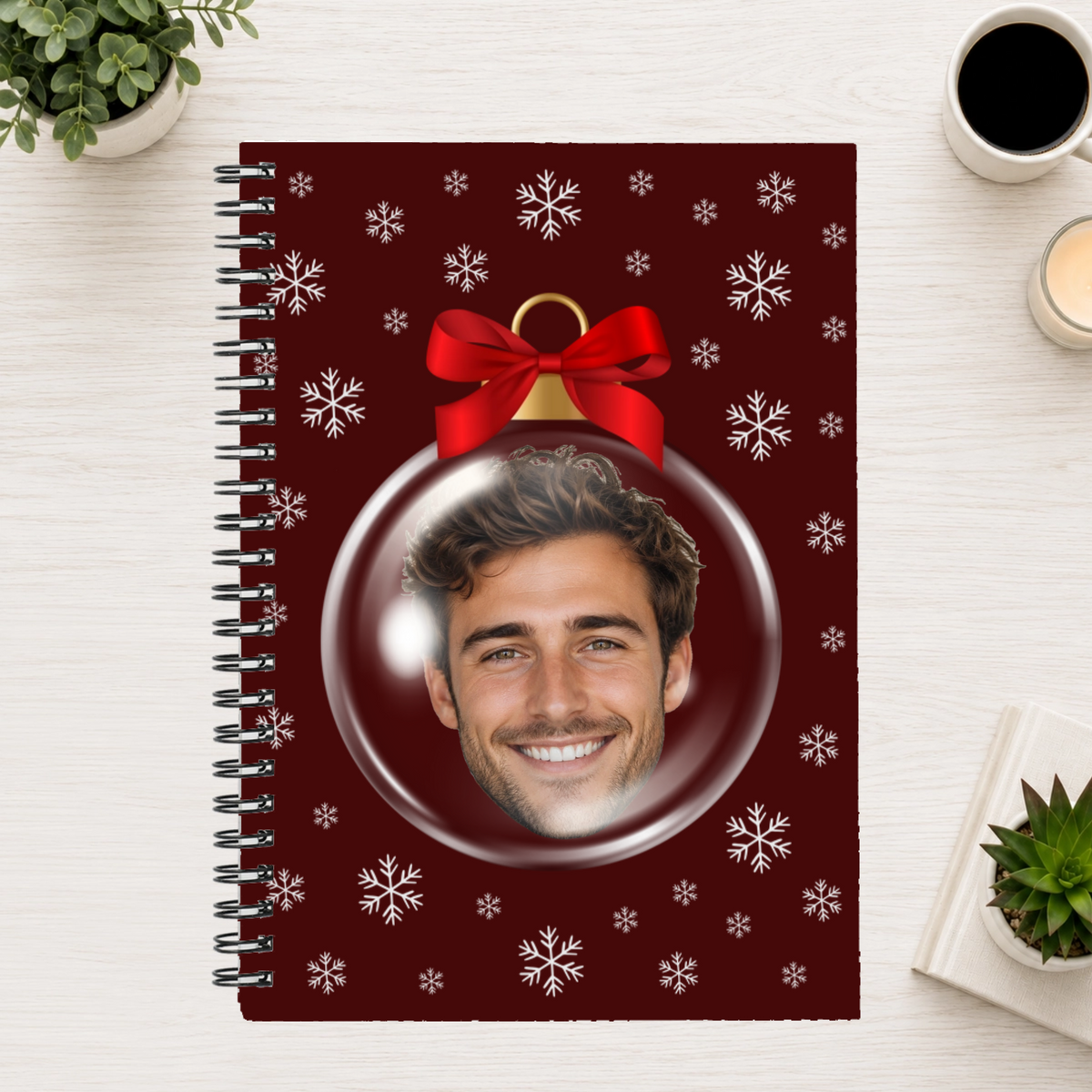 Merry & Bright Baubles Personalized 6"x8" Spiral Bound Notebook