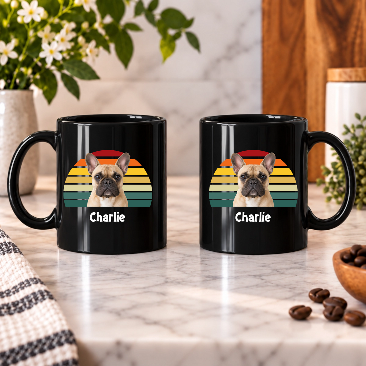 Happy Trails Personalized Dog Black Ceramic Mug