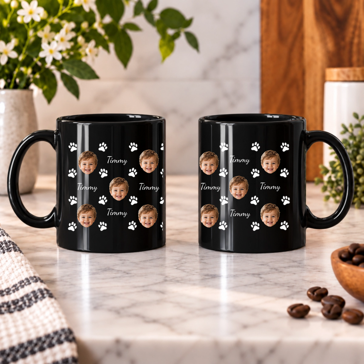 Pawfectly Yours Paw Print Personalized Black Ceramic Mug