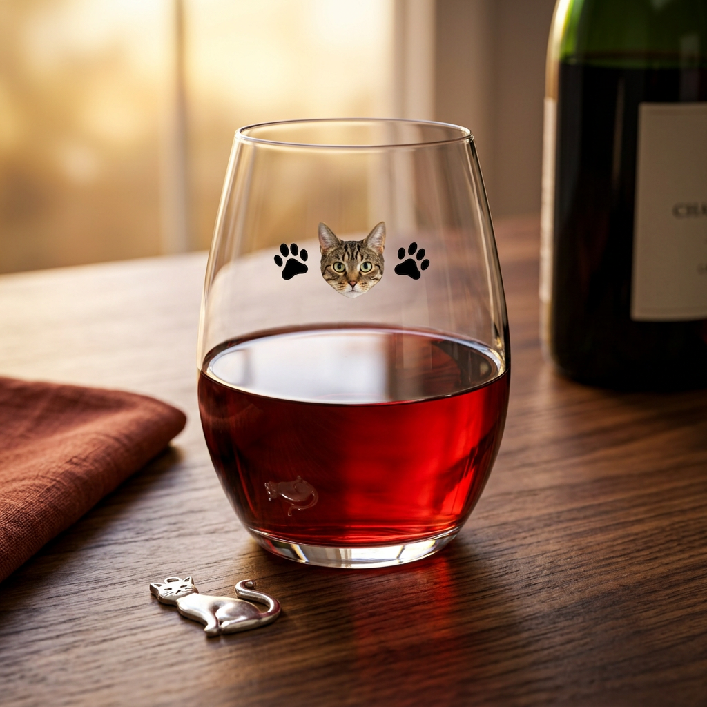 Pawfectly Yours Cat Paw Print Personalized Stemless Wine Glass 15 oz