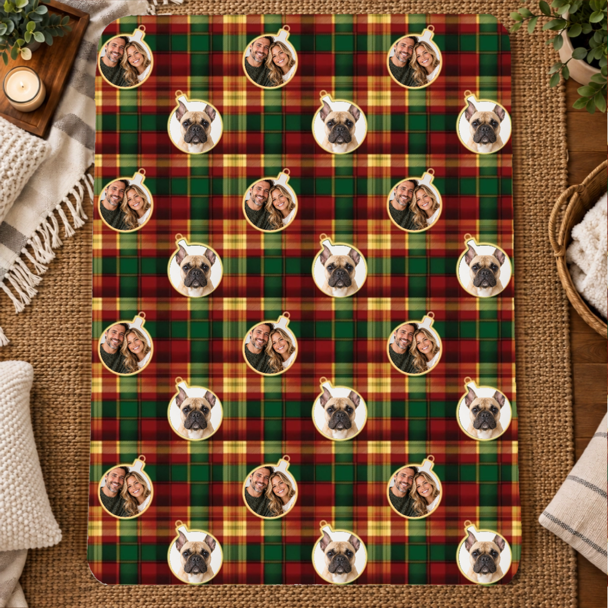 Candlelight Plaid Personalized Couple 60x80 Sherpa Blanket