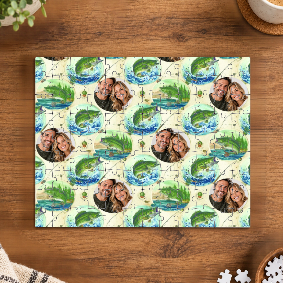 Fresh Water Action Personalized Couple Puzzle