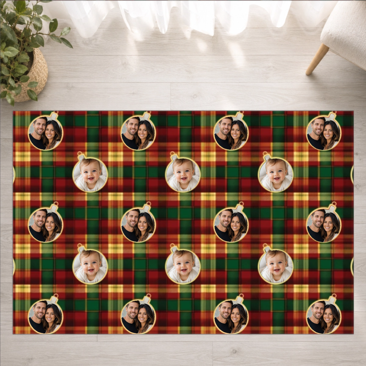 Candlelight Plaid Personalized Couple Washable Rug