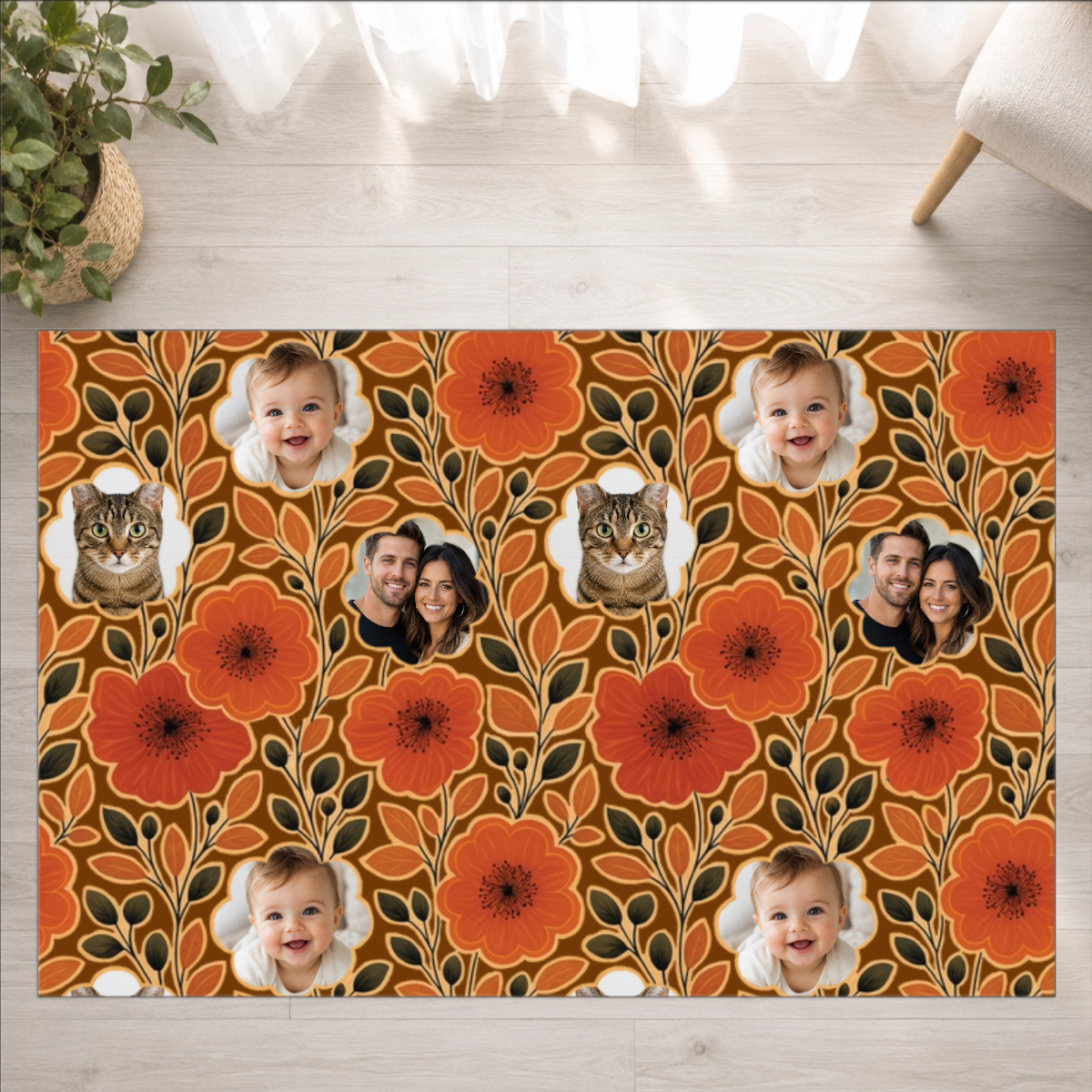 Amber Petal Radiance Personalized Couple Washable Rug