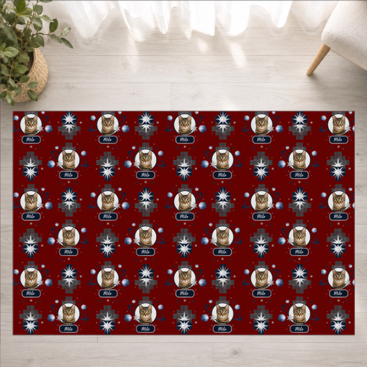 Celestial Grid & Orbit Personalized Cat Washable Rug