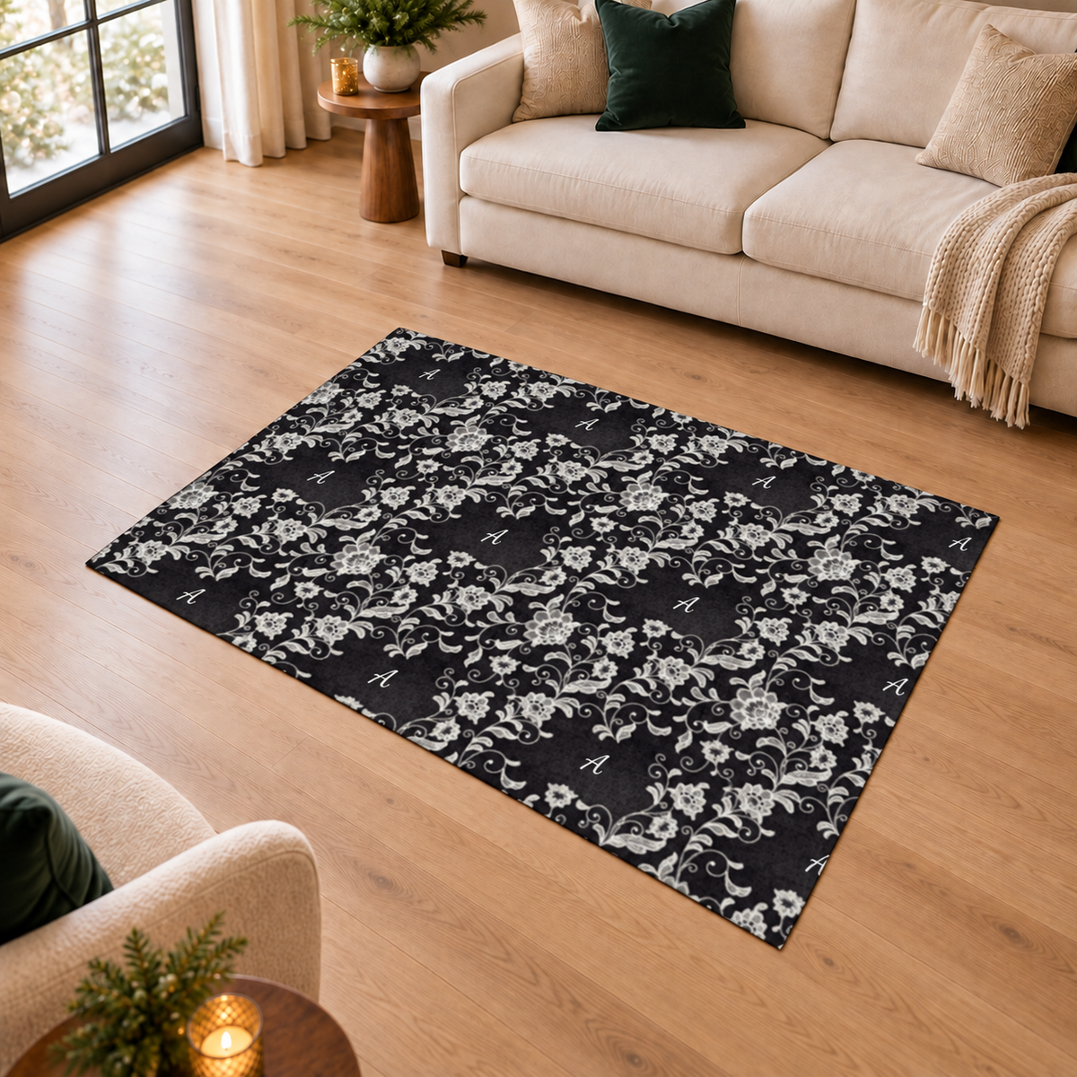 Ivory Lace Personalized Washable Rug