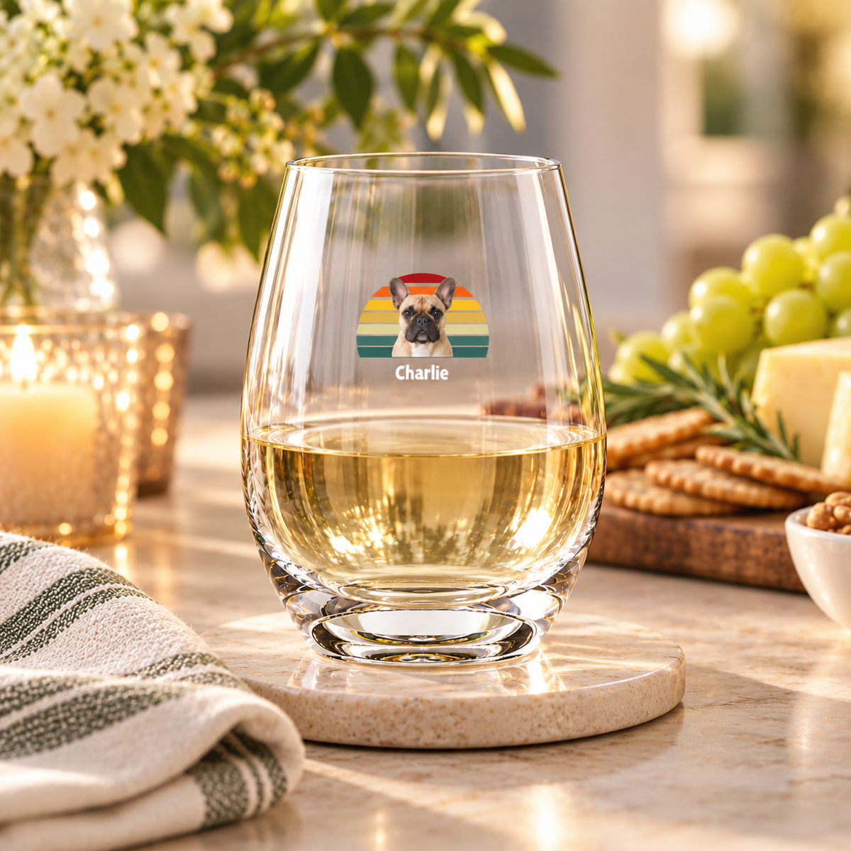 Happy Trails Personalized Dog Stemless Wine Glass 15 oz