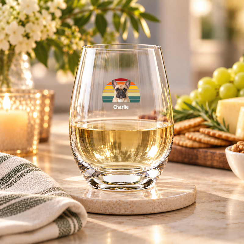 Happy Trails Personalized Dog Stemless Wine Glass 15 oz