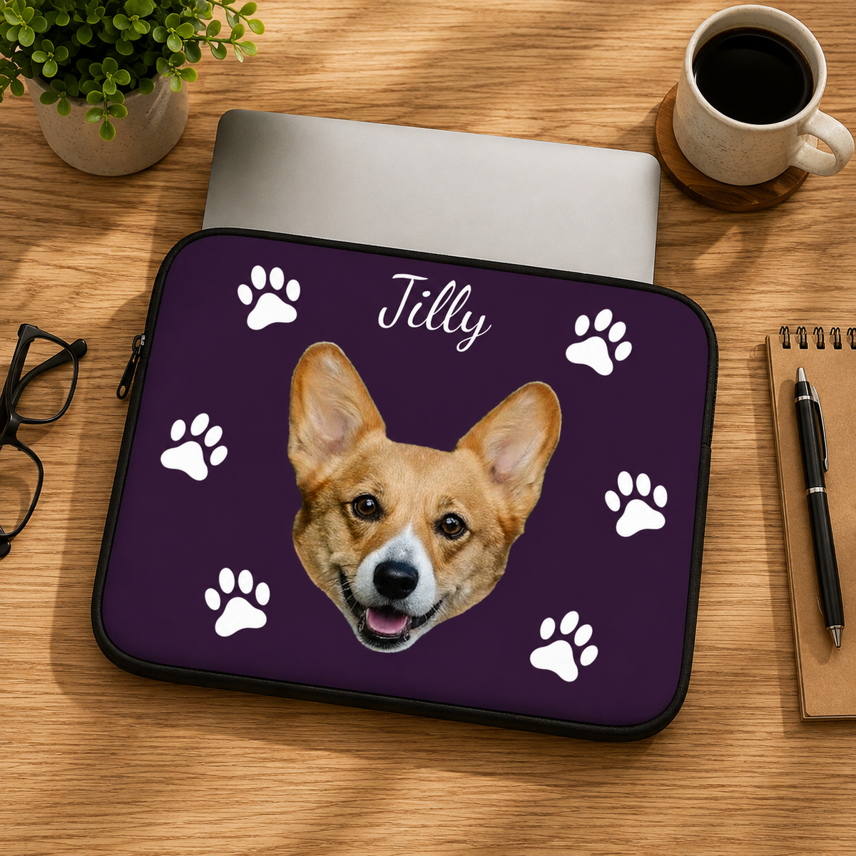 Pawfectly Yours Dog Paw Print Personalized Laptop Sleeve