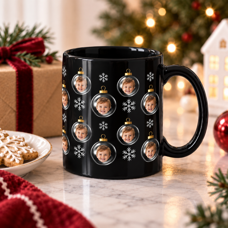 Merry & Bright Baubles Personalized Kid Black Ceramic Mug