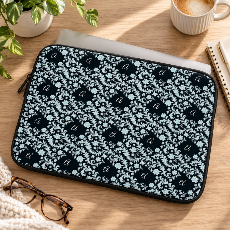 Monogram Azure Baroque Personalized Laptop Sleeve