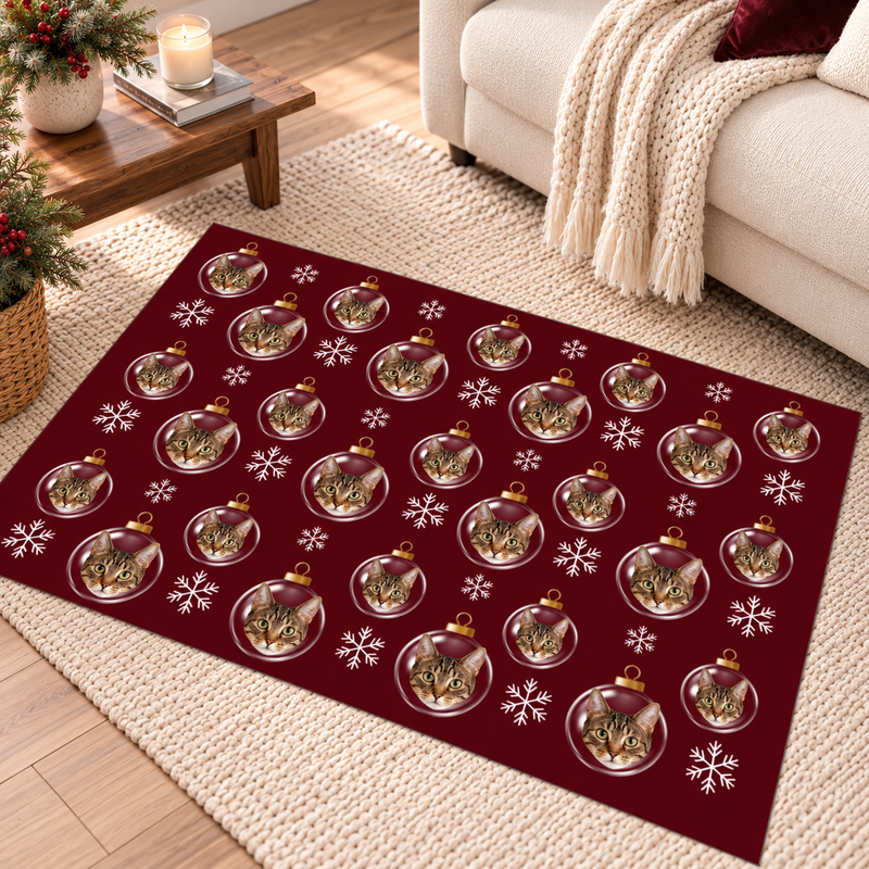 Merry & Bright Baubles Personalized Cat Washable Rug