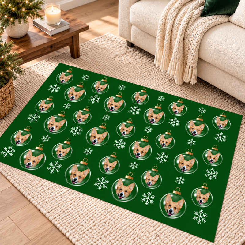 Merry & Bright Baubles Personalized Dog Washable Rug