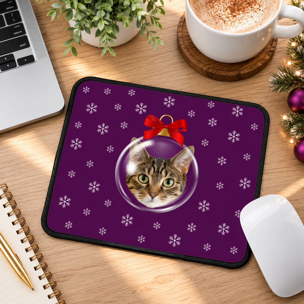 Merry & Bright Baubles Personalized Cat Mouse Pad