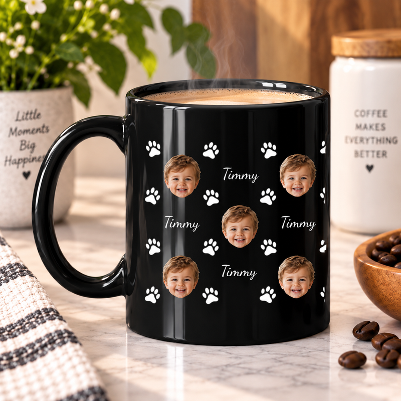 Pawfectly Yours Paw Print Personalized Black Ceramic Mug