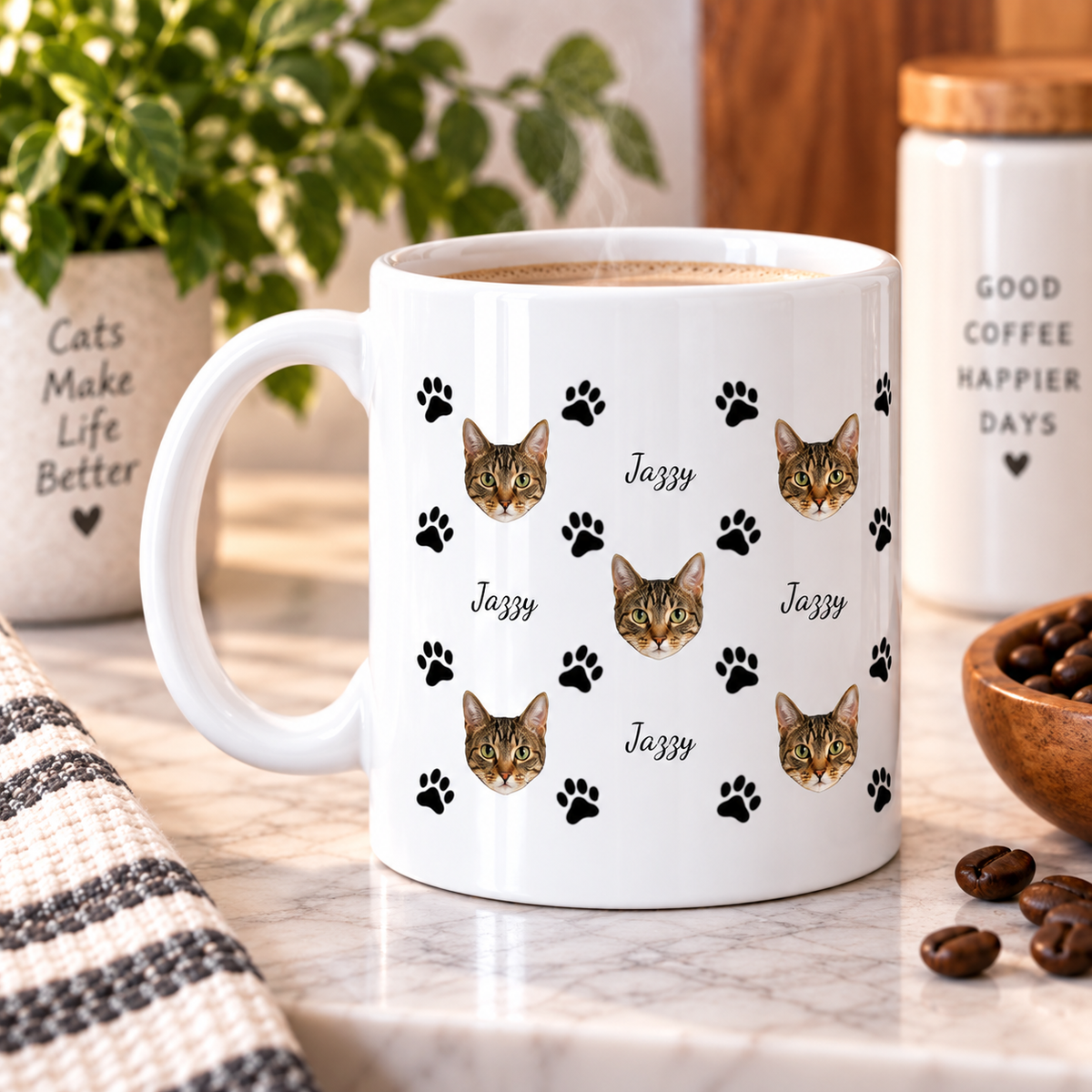 Pawfectly Yours Cat Paw Print Personalized White Ceramic Mug