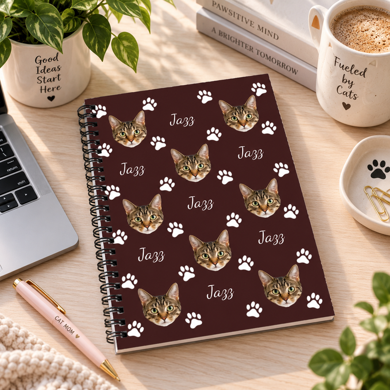 Pawfectly Yours Cat Personalized 6"x8" Spiral Bound Notebook