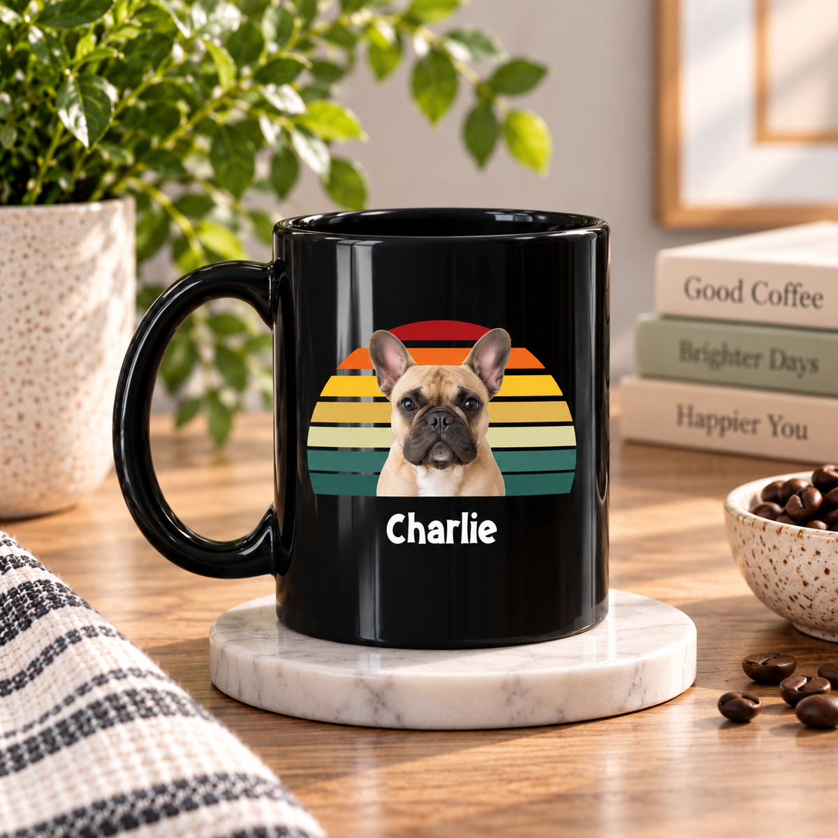 Happy Trails Personalized Dog Black Ceramic Mug