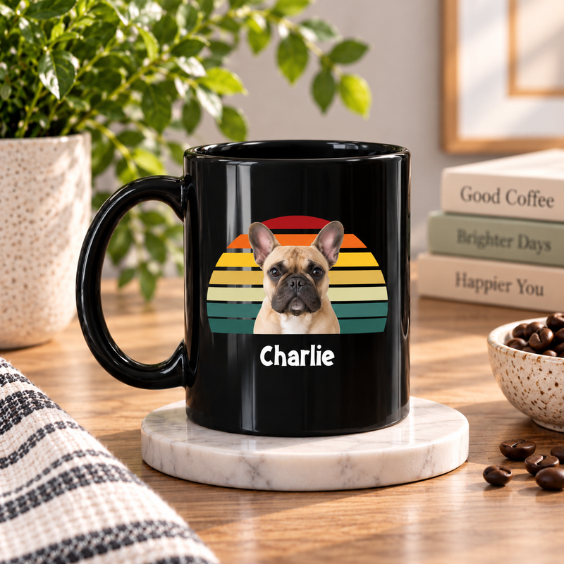 Happy Trails Personalized Dog Black Ceramic Mug