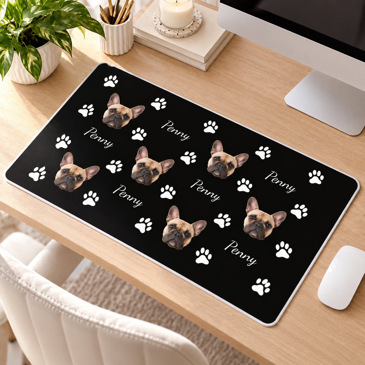 Pawfertly Yours Personalized Dog White Stitched Desk Mat