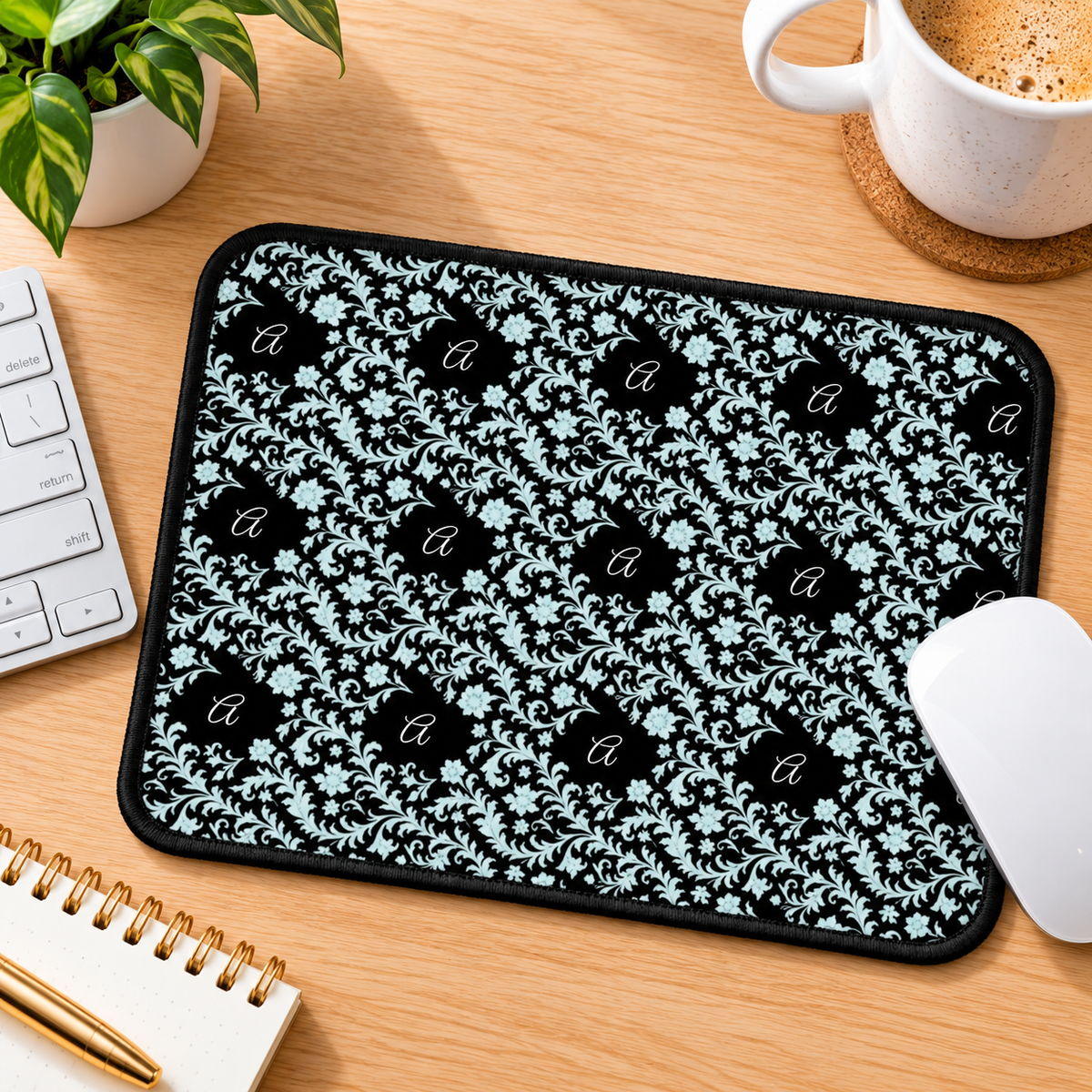 Monogram Azure Baroque Personalized Mouse Pad