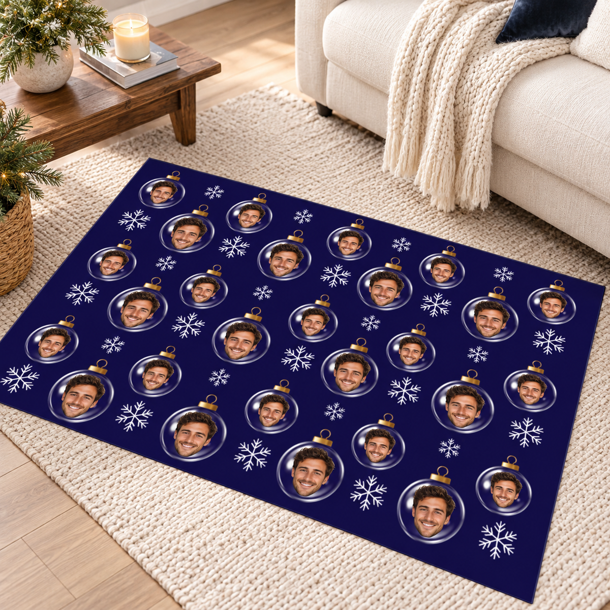 Merry & Bright Baubles Personalized Washable Rug