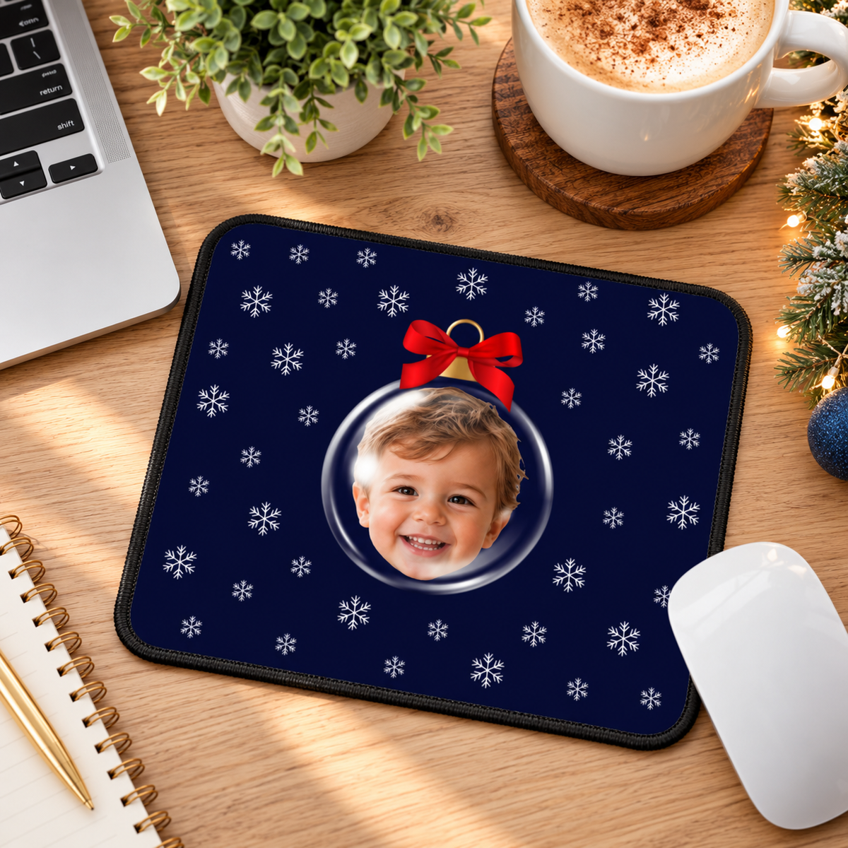 Merry & Bright Baubles Personalized Kids Mouse Pad