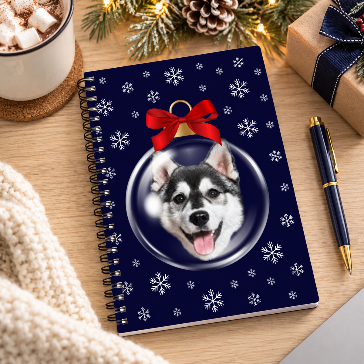 Merry & Bright Baubles Personalized Dog 6"x8" Spiral Bound Notebook