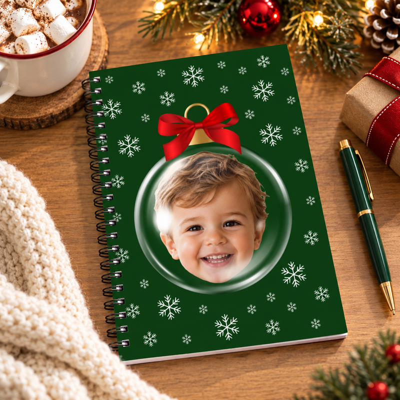 Merry & Bright Baubles Personalized Kids 6"x8" Spiral Bound Notebook