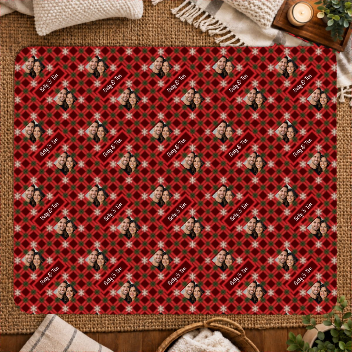 Holly Jolly Plaid Personalized Couple 50x60 Sherpa Blanket