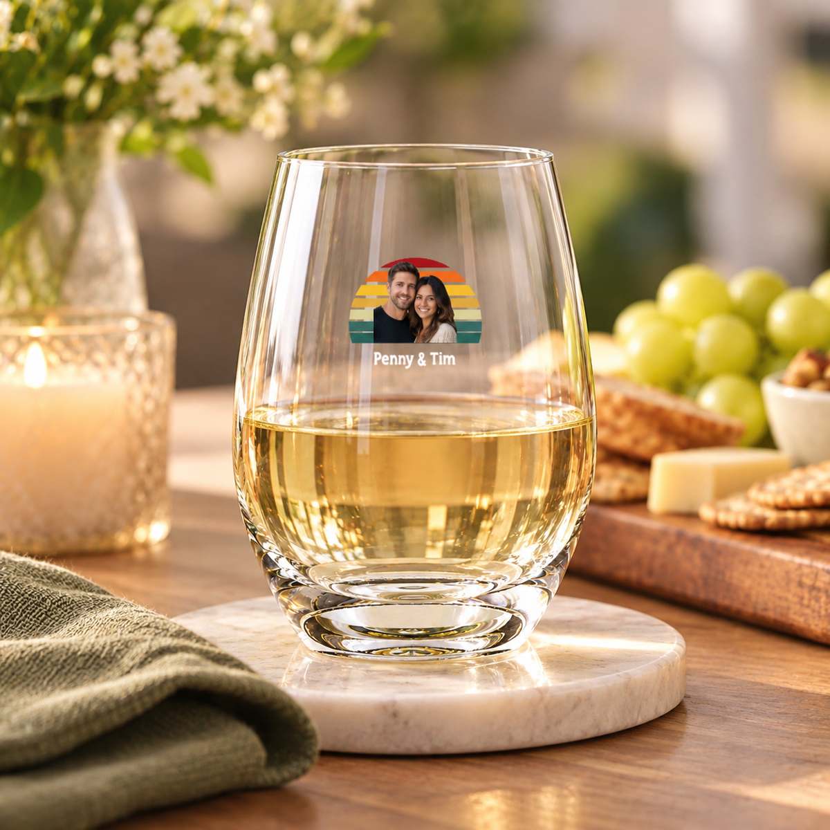 Happy Trails Personalized Couple Stemless Wine Glass 15 oz
