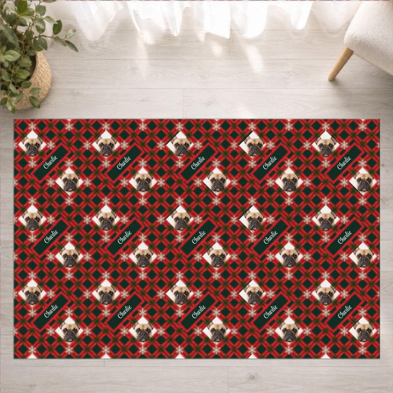 Holly Jolly Plaid Personalized Dog Washable Rug