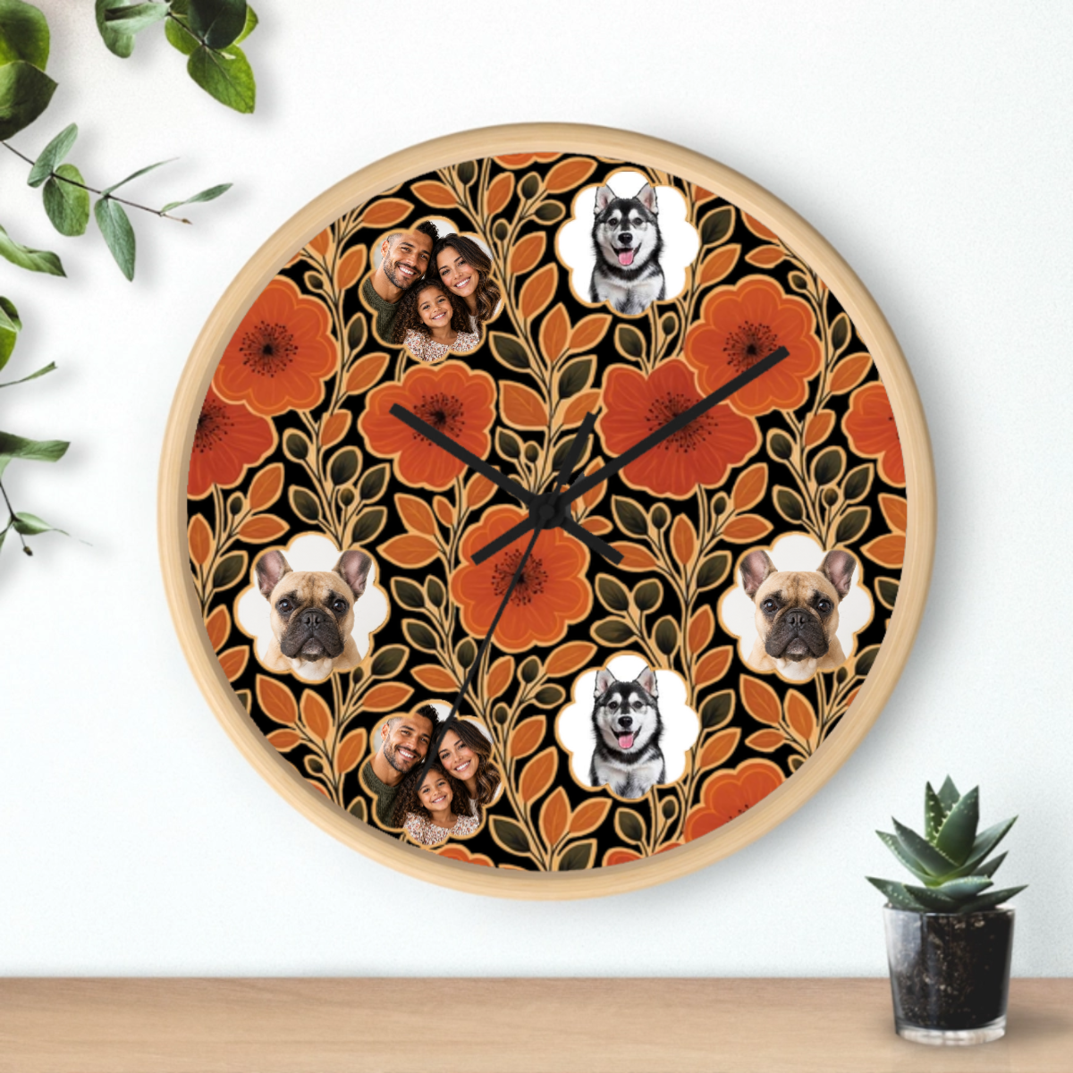 Amber Petal Radiance Personalized Dog Wall Clock