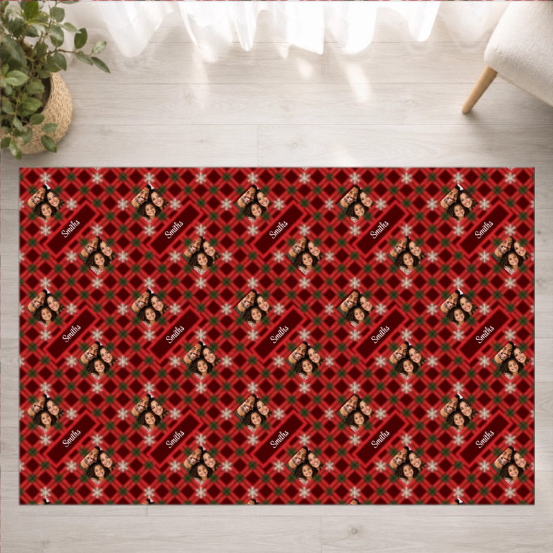 Holly Jolly Plaid Personalized Family Washable Rug