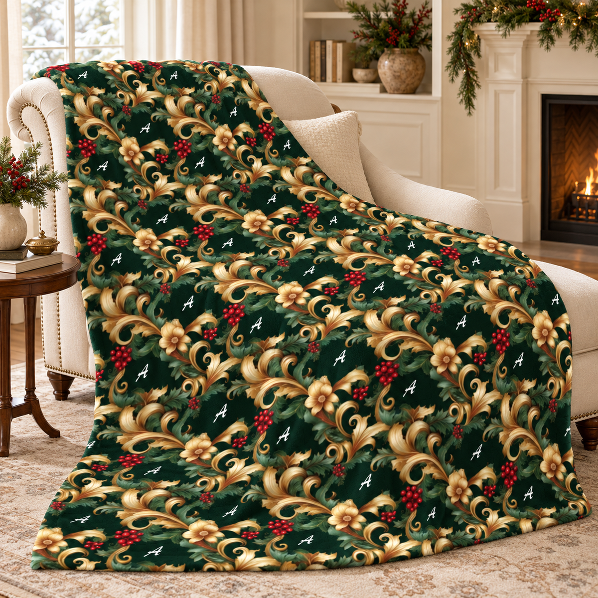 Baroque Evergreen Personalized 60x80 Sherpa Blanket