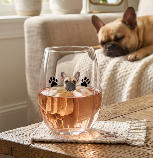 Pawfectly Yours Dog Paw Print Personalized Stemless Wine Glass 15 oz