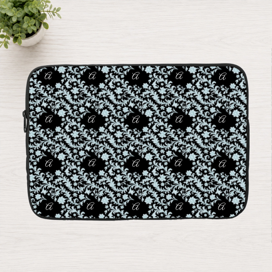 Monogram Azure Baroque Personalized Laptop Sleeve