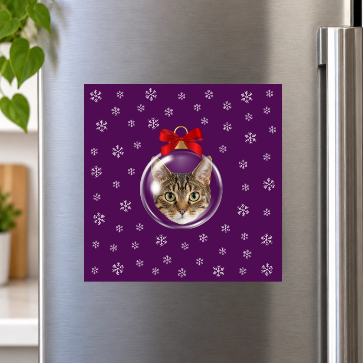 Merry & Bright Baubles Personalized Cat Magnet 6"