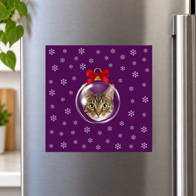 Merry & Bright Baubles Personalized Cat Magnet 6"