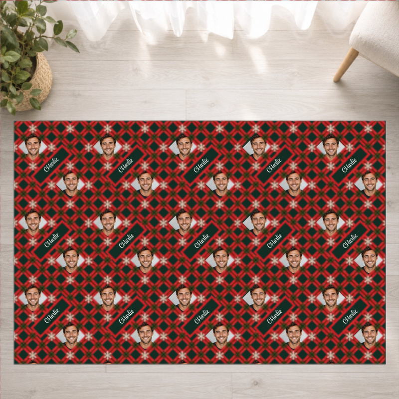 Holly Jolly Plaid Personalized Washable Rug