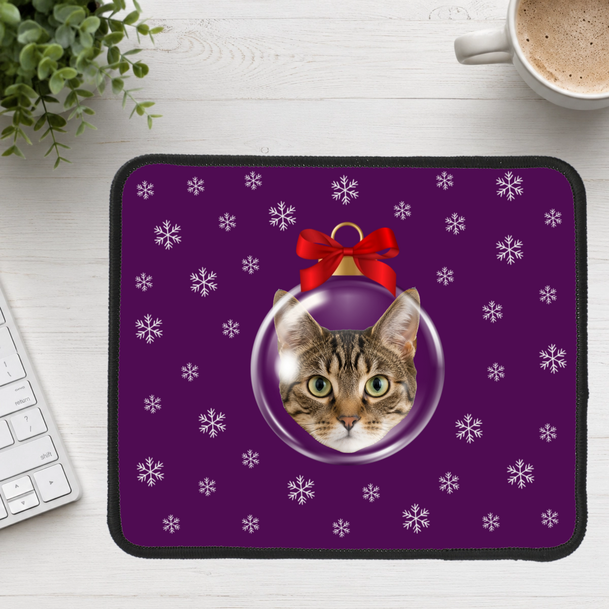 Merry & Bright Baubles Personalized Cat Mouse Pad