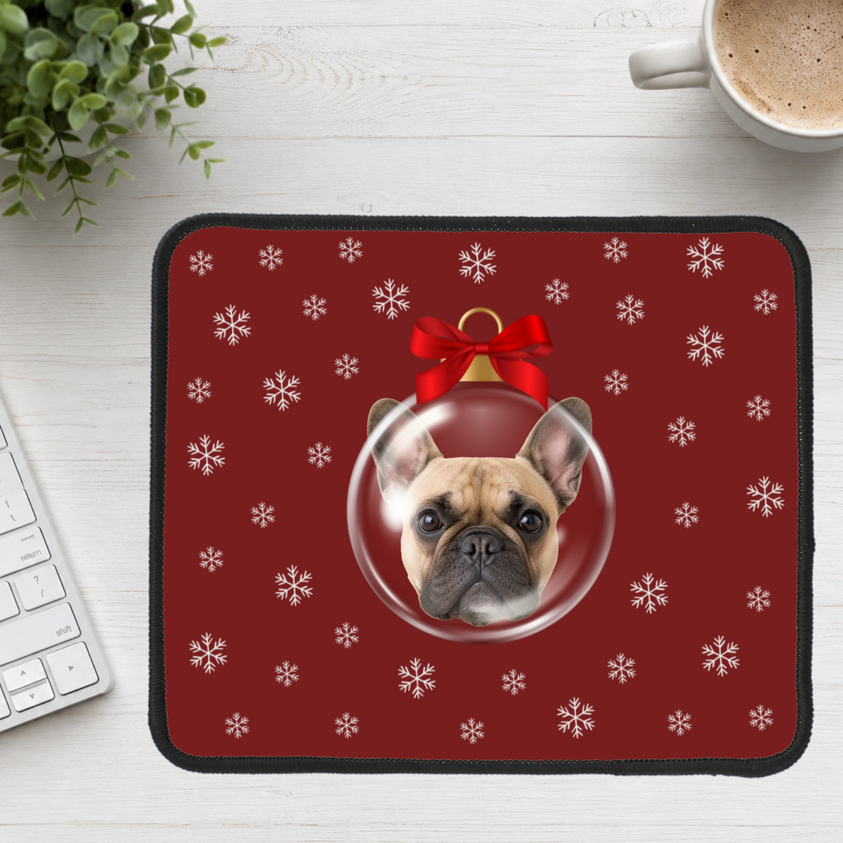 Merry & Bright Baubles Personalized Dog Mouse Pad