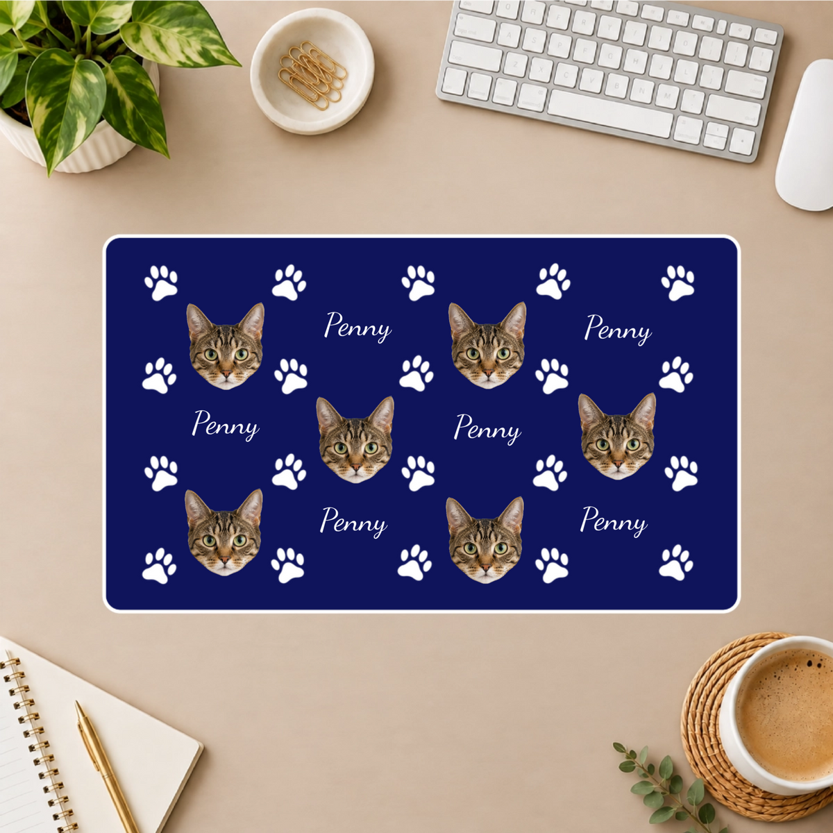 Pawfertly Yours Personalized Cat White Stitched Desk Mat