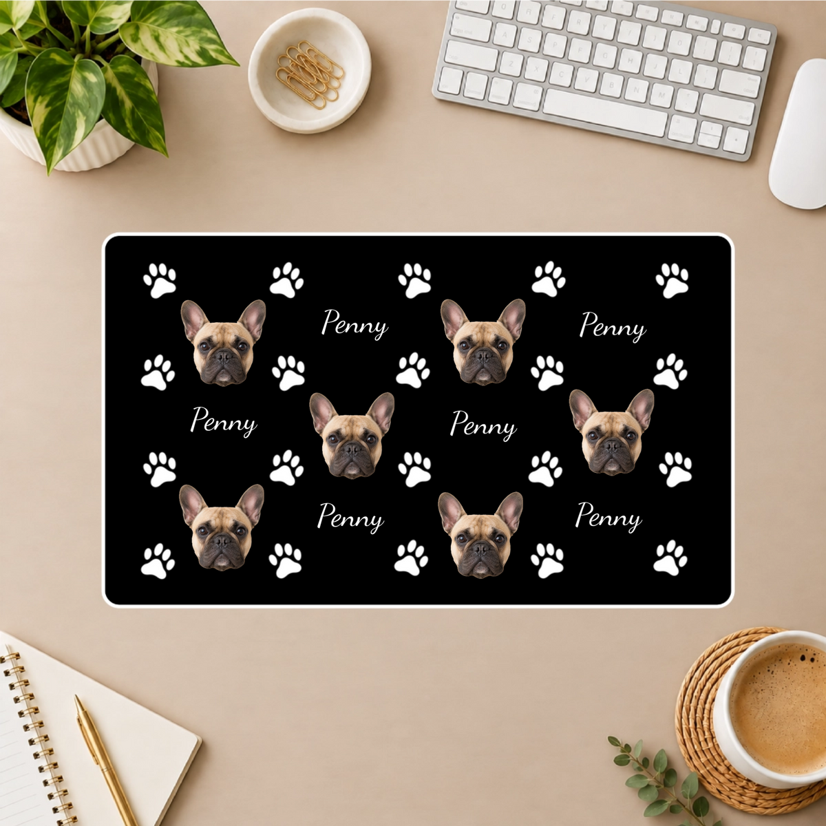 Pawfertly Yours Personalized Dog White Stitched Desk Mat