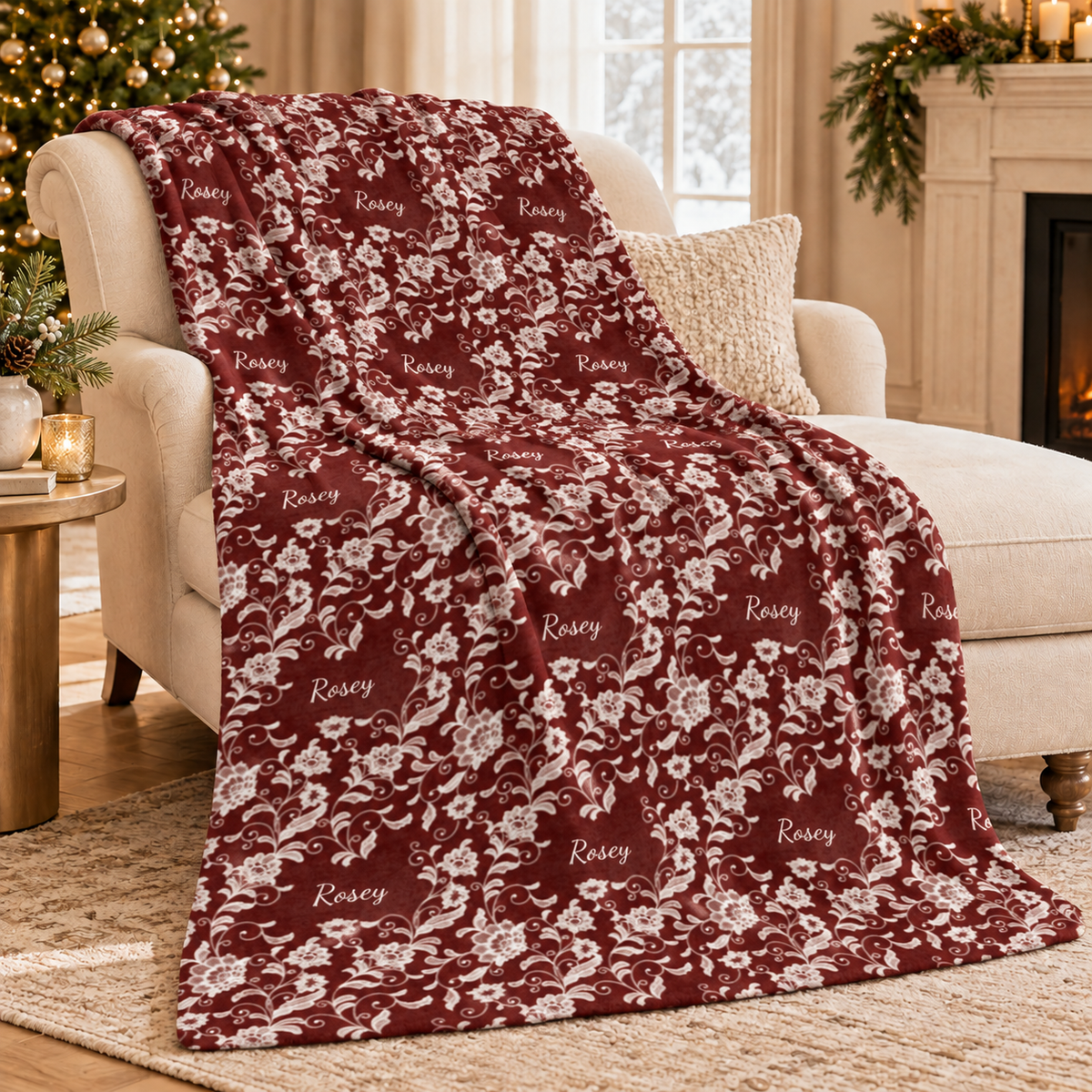 Ivory Lace Personalized 60x80 Sherpa Blanket