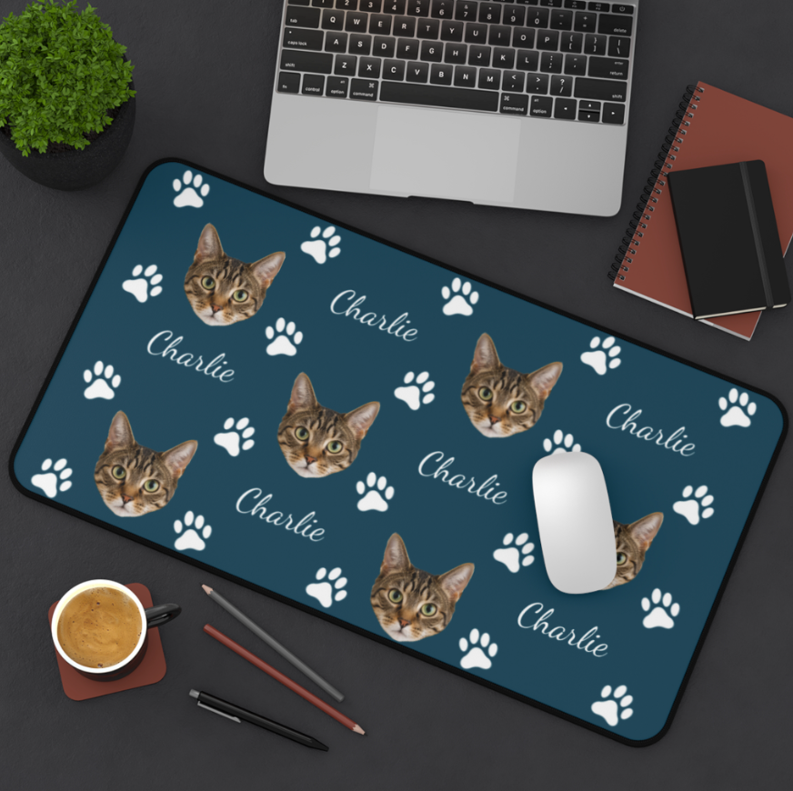 Pawfectly Yours Personalized Cat Black Stitched Desk Mat