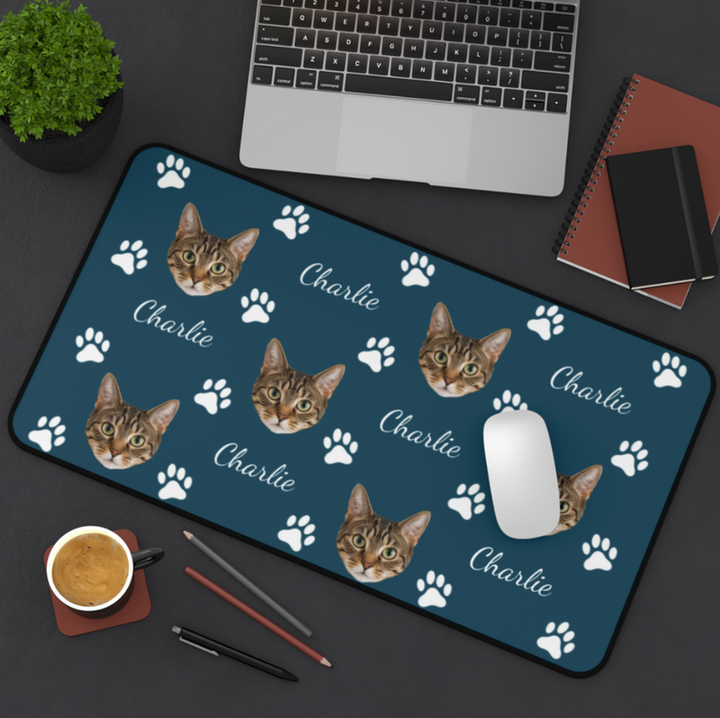 Pawfectly Yours Personalized Cat Black Stitched Desk Mat